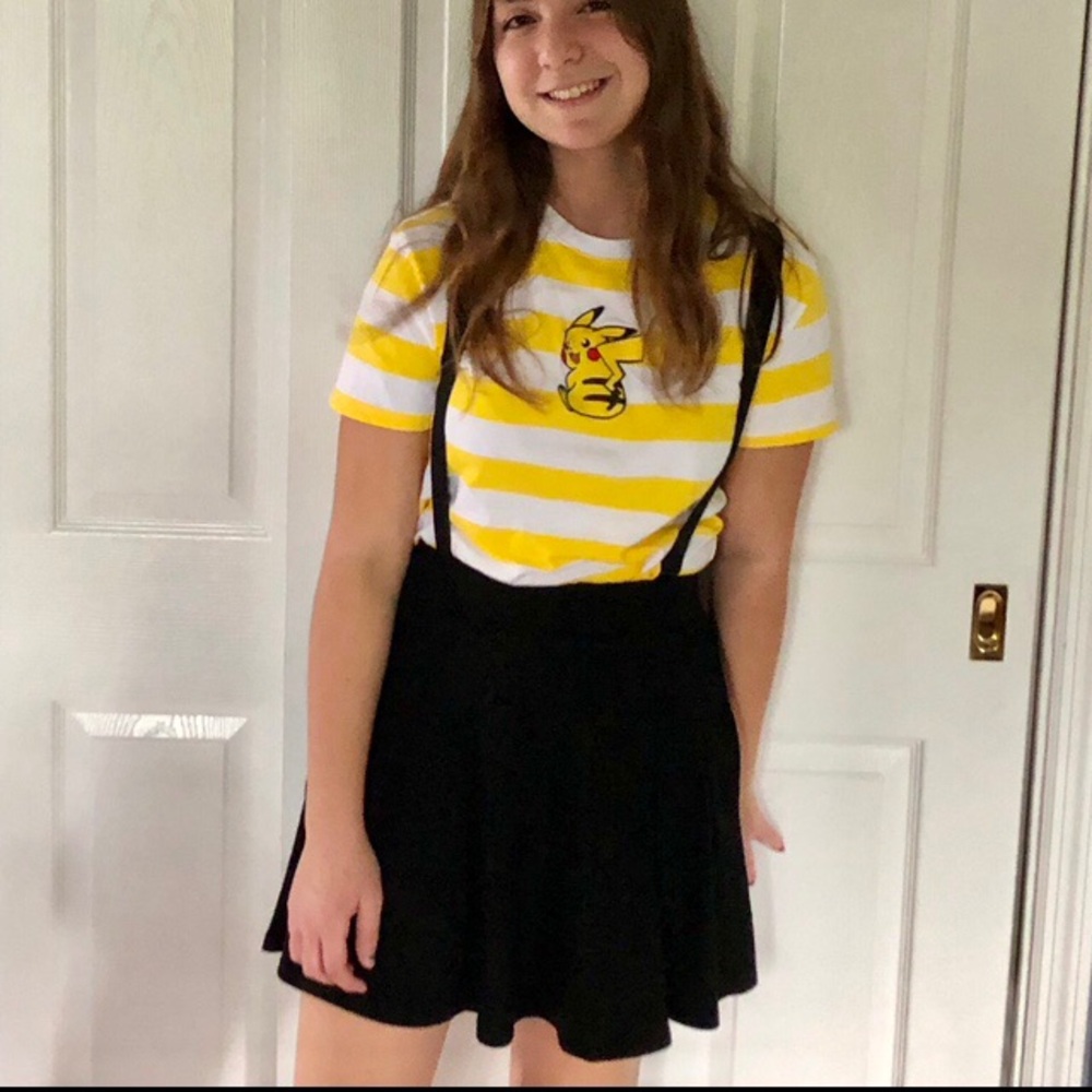 Hot Topic, black jersey circle skirt w/adjustable suspenders - junior size SM